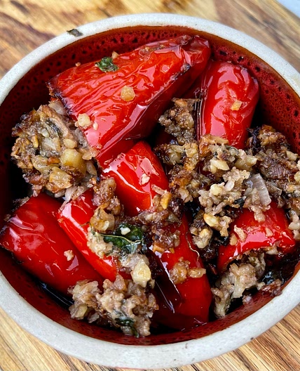 Stuffed Baby Red Peppers with Walnuts, Herbs and Spices