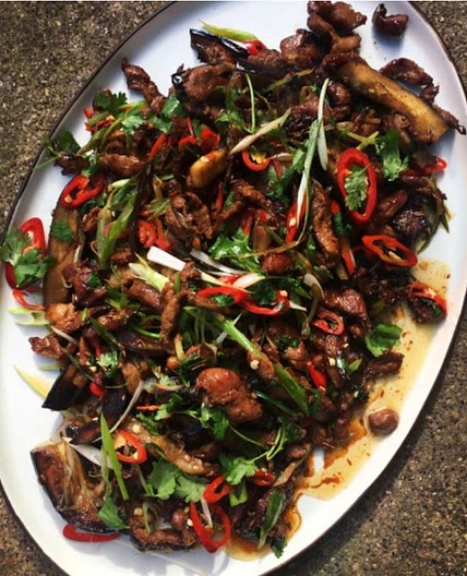 Crispy Cumin Lamb with Aubergine & Ginger