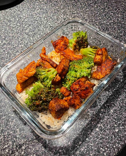 Hot Honey Salmon Bites with Broccoli and Rice