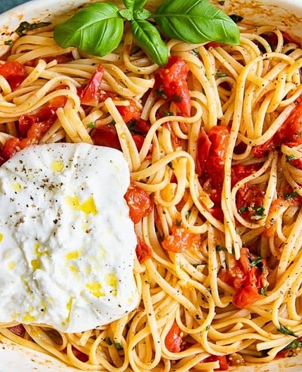 Spaghetti Cherry Pomodoro and Burrata Cheese