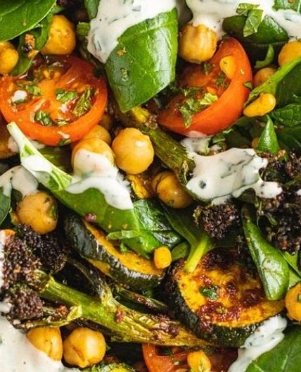 ROASTED BROCCOLI, COURGETTE & CHICKPEA SALAD