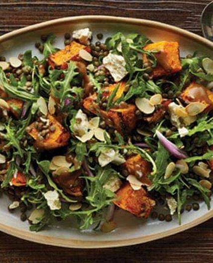 Warm roast pumpkin and lentil salad