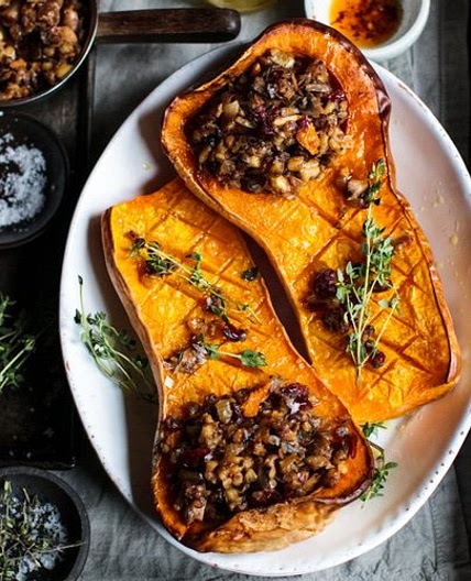 Baked Squash with Chestnut Nut Roast Stuffing