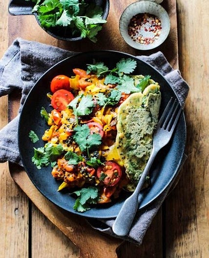 Fluffy Indian Chickpea Omelettes with Spiced Tomatoes (Gluten Free)