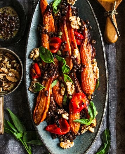 Roast Carrot, Lentil and Walnut Salad