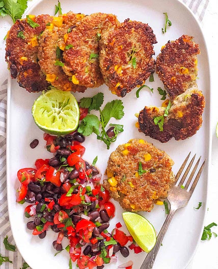 Sweet Corn Tamale Cakes With Black Bean Salsa