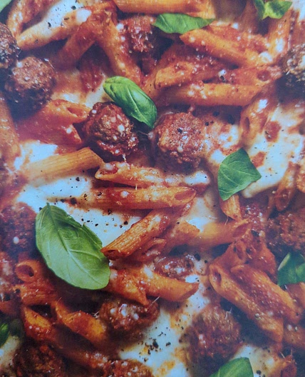Garlicky Meatball Pasta Bake