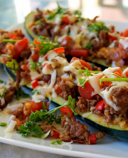 Italian Stuffed Zucchini Boats with Ground Beef, Tomatoes & Mozzarella