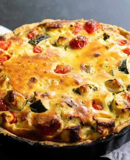 Red pepper, courgette, feta and mint quiche