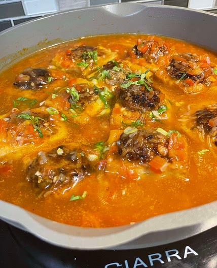 Pork Stuffed Fried Tofu in Tomato Sauce 