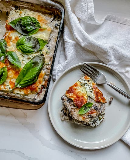veggie noodle lasagna with a mushroom béchamel sauce