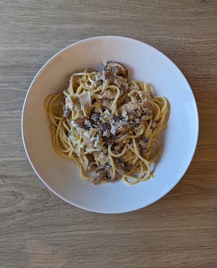 Pâtes champignons poireau