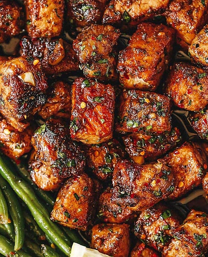 Garlic Butter Pork Bites with Lemon Green Beans