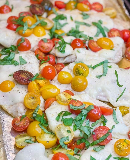 Bruschetta sheetpan chicken 