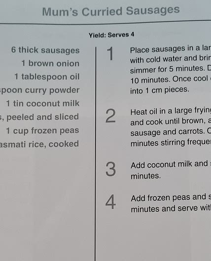 Cath's Curried Sausages