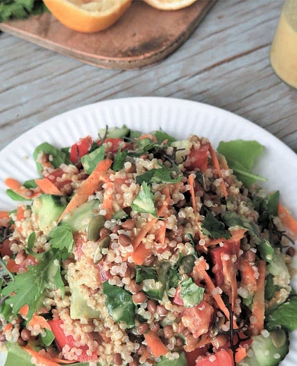 Quinoa Lentil Salad with Moroccan Style Dressing 