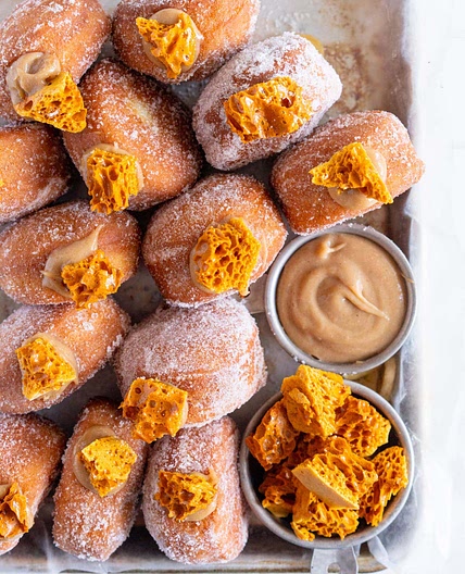 Banoffee Doughnuts - Brioche Doughnuts with Banana Salted Caramel Ganache and Honeycomb