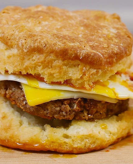 Kefir Biscuit Sandwiches with Cheddar-Pecan “Sausage”