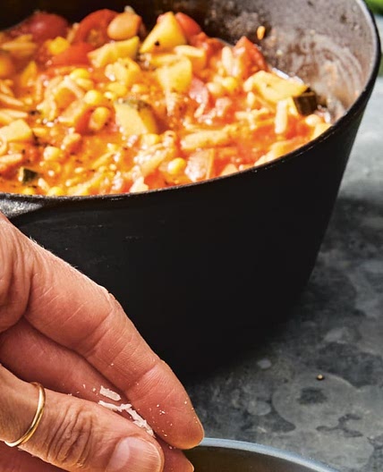Orzo Minestrone with Fresh Corn, Zucchini, and Pesto