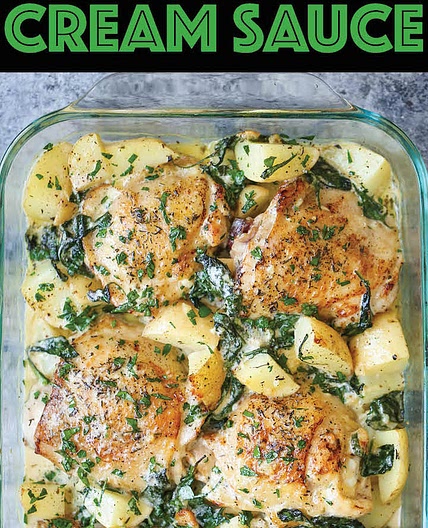 Chicken and Potatoes with Garlic Parmesan Cream Sauce – Damn Delicious