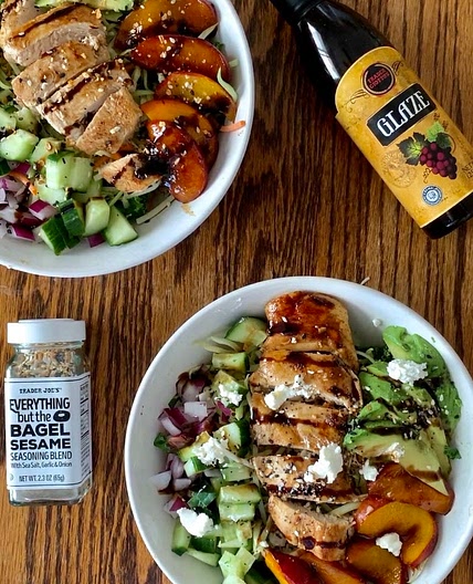 Kale and Grilled Peach Salad with Balsamic Chicken