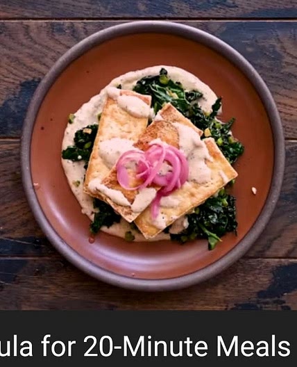 Garlicky Kale and Crsipy Tofu with Tahini Sauce