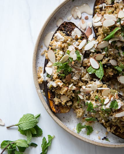 Ottolenghi-Style Baked Eggplant with Quinoa and Tahini (Low FODMAP Optional)