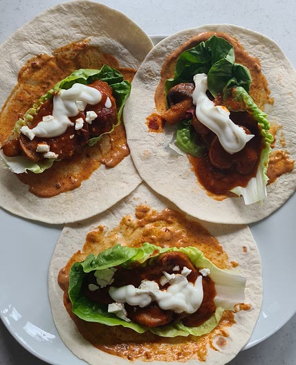 Cajun Spiced bean and mushroom tacos
