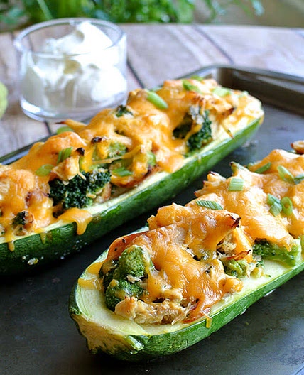 KETO BROCCOLI CHICKEN ZUCCHINI BOATS