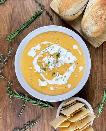 Sweet Potato Goat Cheese Roasted Soup