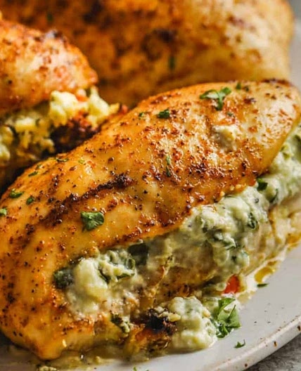 Air Fryer Spinach and Artichoke Stuffed Chicken