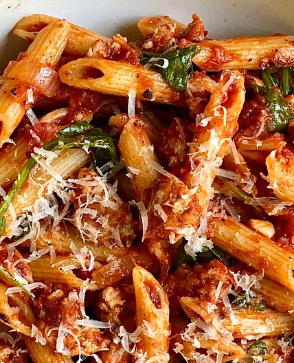Weeknight Sausage Pasta with Spinach