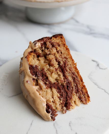 Peanut Butter Marble Banana Cake