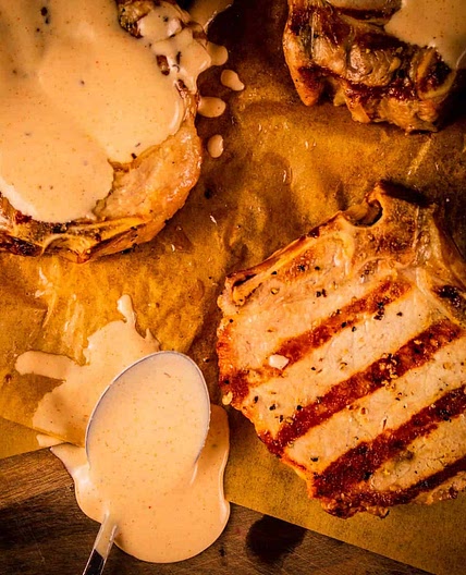 Grilled Pork Chops with Alabama White Sauce