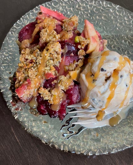 [Gluten-Free, Dairy-Free] Apple Plum Pistachio Crumble — Bottomless Chef