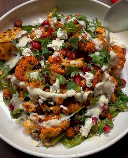 Roasted Harissa Cauliflower Salad with Crispy Chickpeas