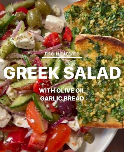 Greek Salad with Olive Oil & Garlic Bread