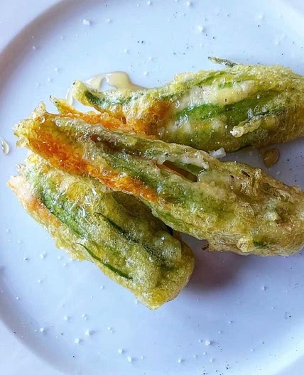 Courgette flowers with goats cheese and thyme honey