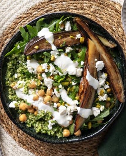 Ras-El-Hanout Aubergine and Crispy Chickpeas