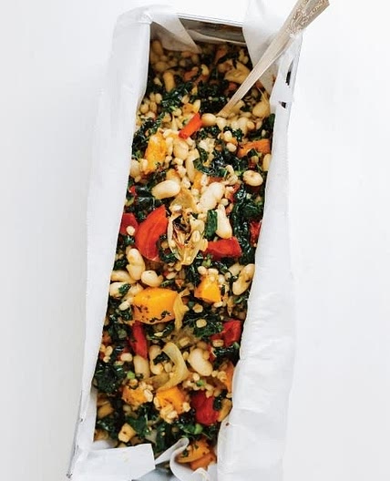 Mustard Seed Roasted Vegetable, Barley and Bean Salad