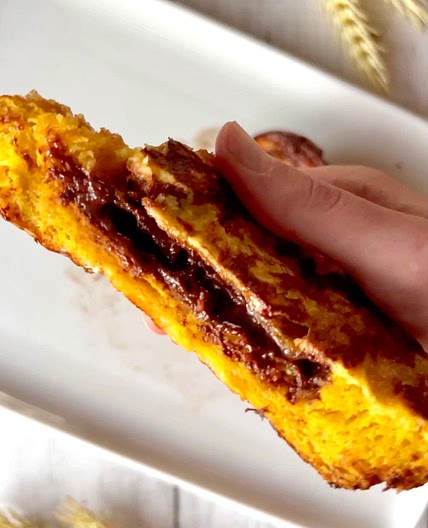 Dark Chocolate Caramel stuffed Pumpkin Brioche French Toast