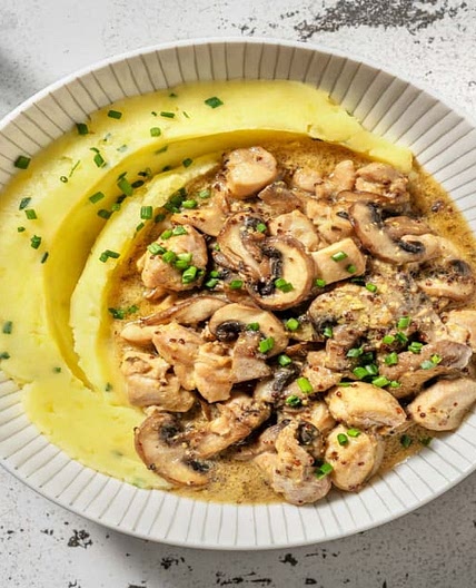 Creamy Mustard Chicken and Mushrooms with Mash and Chives