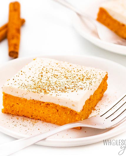 Low Carb Healthy Pumpkin Bars with Cream Cheese Frosting