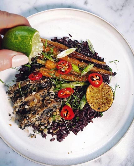 Black Thai Rice, Miso Mushrooms, Roasted Carrots & Chillis