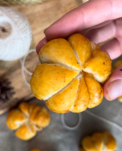 Pumpkin Shaped, Mozzarella Stuffed Pretzel Balls