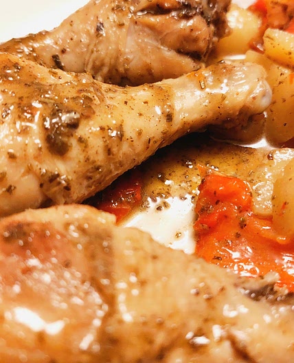 Roasted chicken with red peppers and potatoes