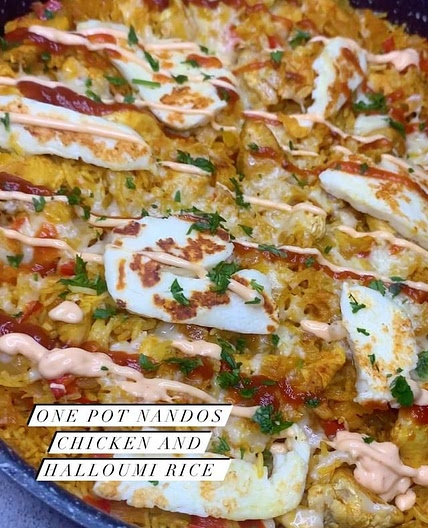 One pot Nando’s chicken and halloumi rice