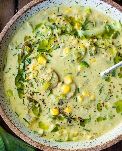 Coconut leek corn chowder