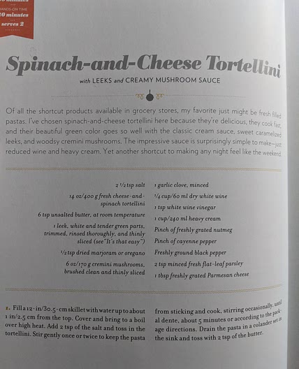 Spinach-and-Cheese Tortellini with LEEKS and CREAMY MUSHROOM SAUCE
