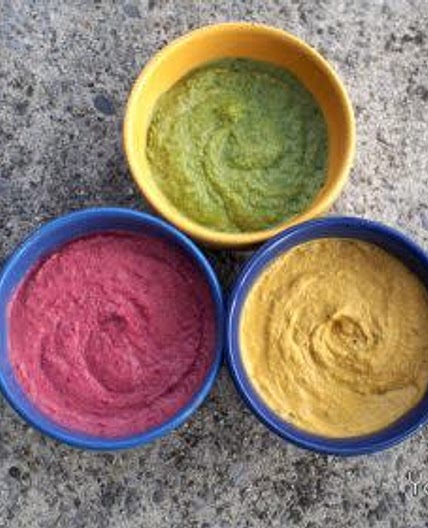 3 Houmous :  pois chiches, betterave, épinard